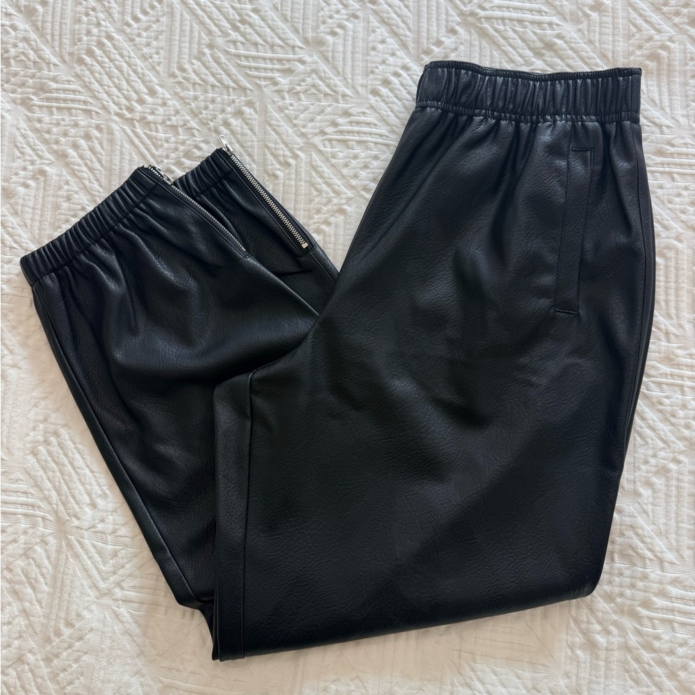 Anthropologie Women’s Black Faux Vegan Leather Jogger Pant